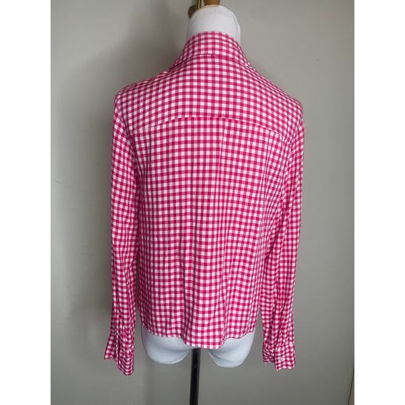 Jones NY Pink Gingham Cropped Shirt Sz Medium Western Preppy - Picture 2 of 9